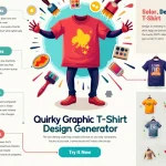 Unleash your creativity with our Quirky Graphic T-Shirt Design Generator! This infographic showcases how to create unique, eye-catching t-shirt designs effortlessly.