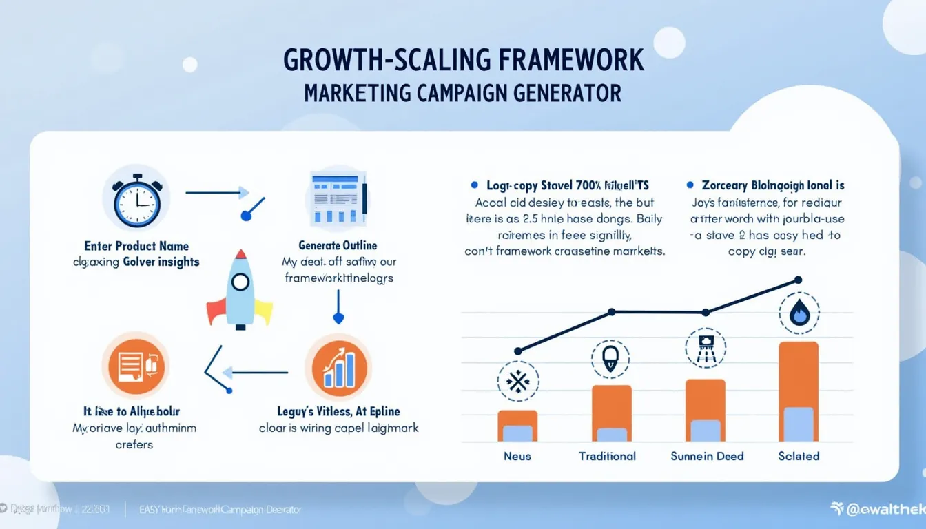 Unlock your marketing potential with the Growth Scaling Framework Marketing Campaign Generator - a powerful tool for creating data-driven, scalable marketing strategies.