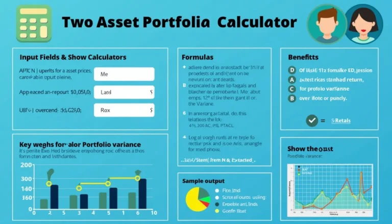 Optimize your investment strategy with our Two Asset Portfolio Calculator infographic, showcasing key inputs, formulas, and benefits for smarter financial decision-making.