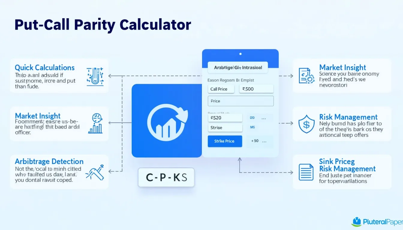 Unlock the power of options trading with our Put-Call Parity Calculator infographic, showcasing key benefits and a user-friendly interface for quick future price calculations.