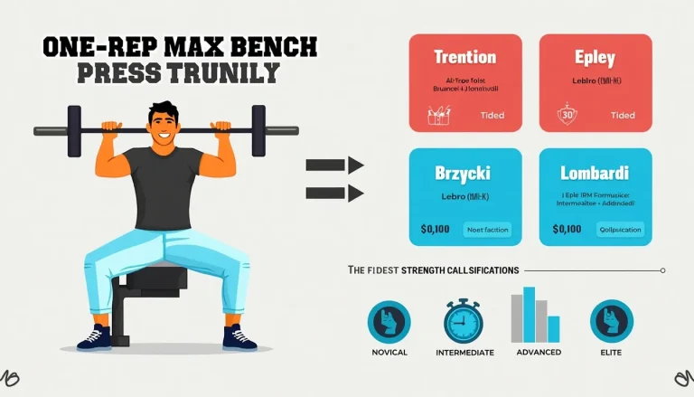 Unlock your bench press potential with our comprehensive One-Rep Max guide: formulas, classifications, and expert tips all in one eye-catching infographic.