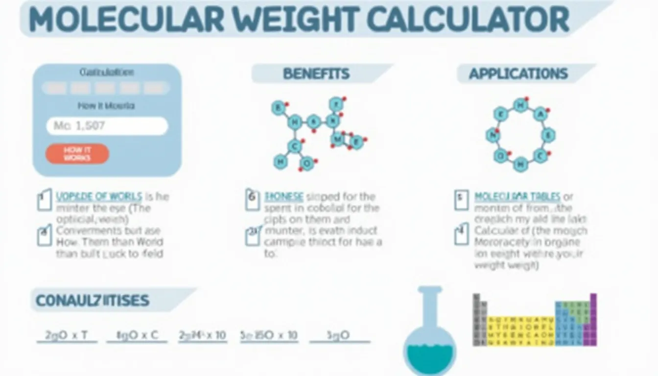 Discover the power of precise chemical calculations with our Molecular Weight Calculator infographic, showcasing its functionality, benefits, and real-world applications.