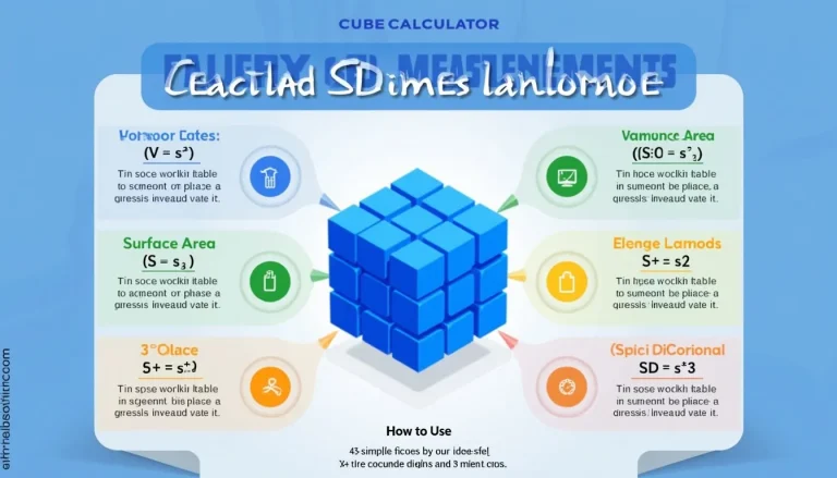 Unlock the power of 3D measurements with our Cube Calculator infographic, featuring essential formulas and easy-to-follow instructions for calculating volume, surface area, and space diagonal.