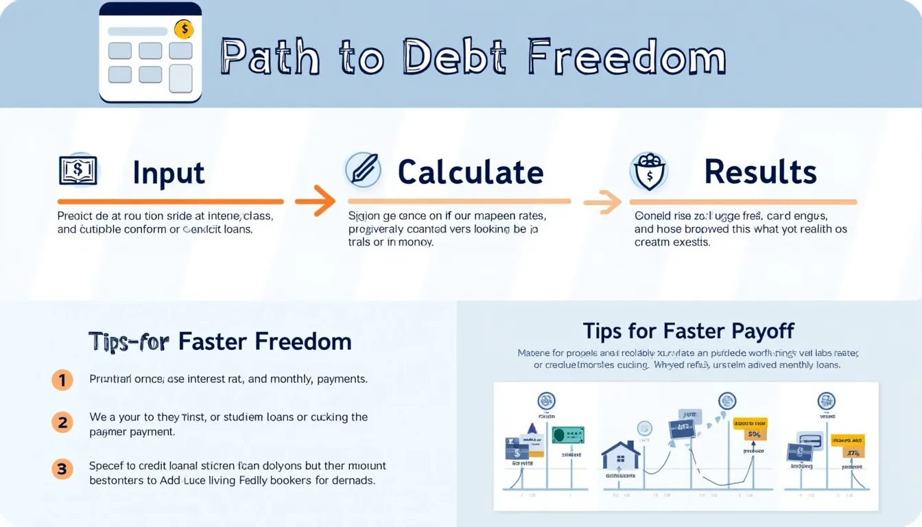 Visualize your journey to financial freedom with our comprehensive Debt Payoff Calculator infographic, guiding you through inputs, calculations, and strategies for a debt-free future.