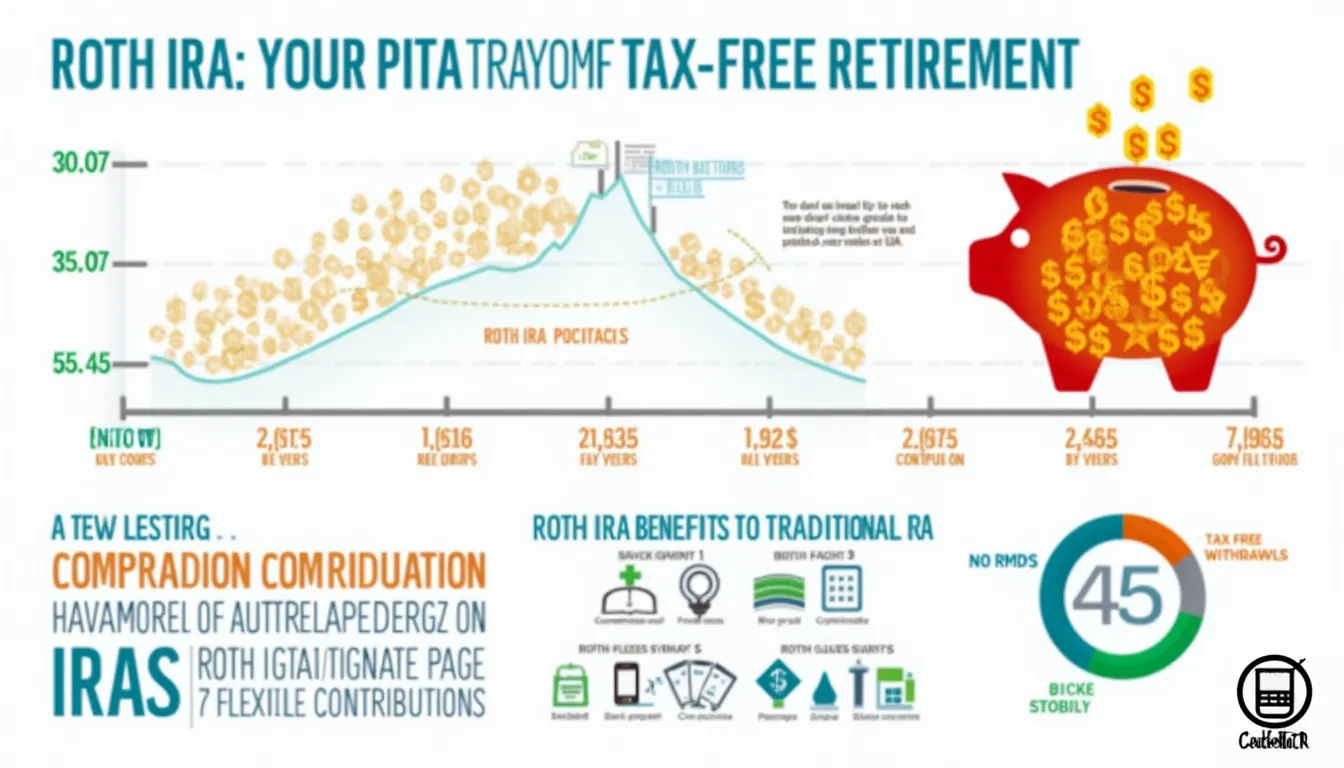 Discover the power of Roth IRAs for tax-free retirement savings with our comprehensive infographic and calculator.