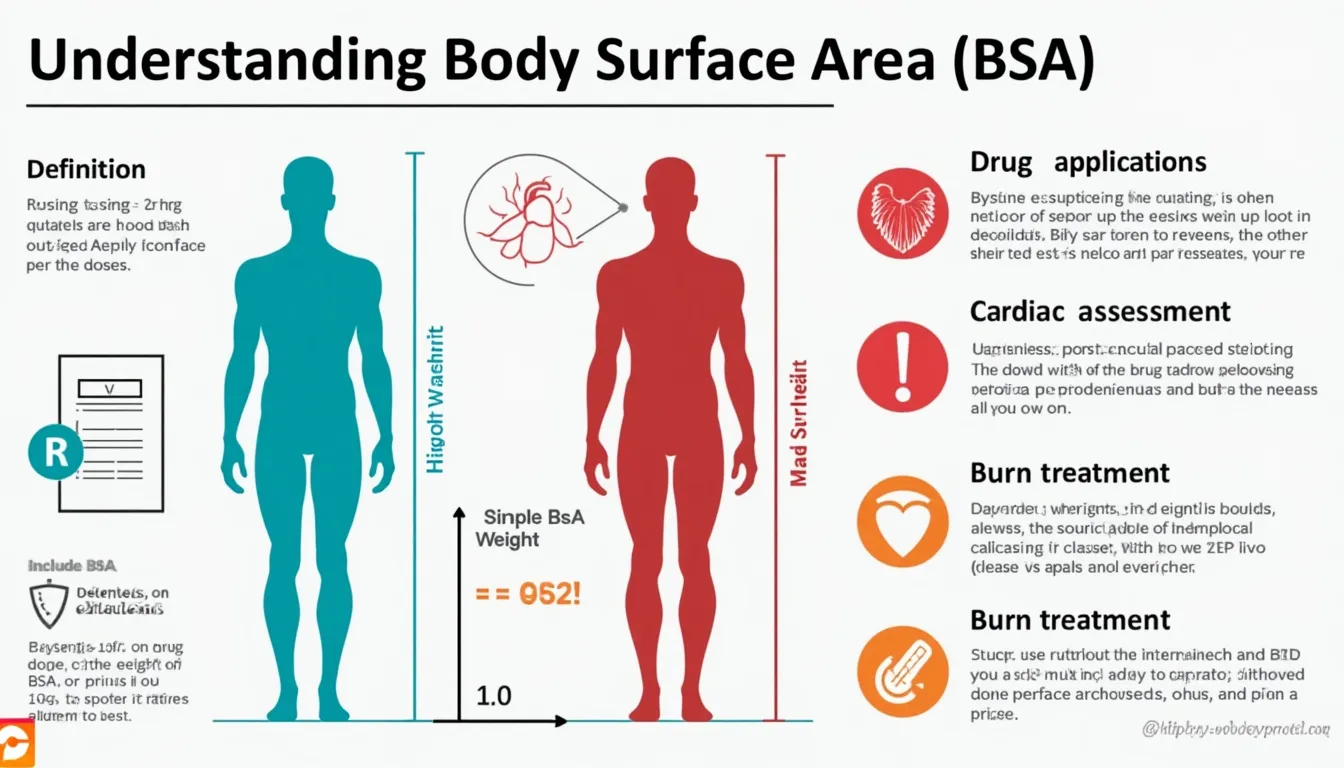 Discover the importance of Body Surface Area (BSA) in medical applications with this informative infographic, showcasing its calculation and key uses in healthcare.