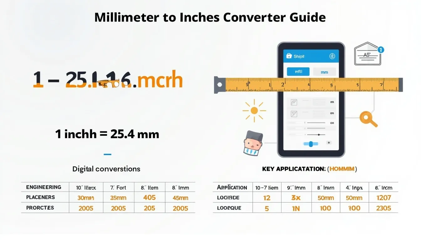 Discover the essential guide to converting millimeters to inches with our comprehensive infographic, featuring a digital converter interface and common applications.