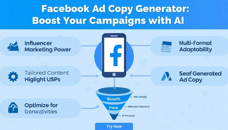 Revolutionize your Facebook advertising with our AI-powered Ad Copy Generator – create compelling, influencer-inspired content in minutes!