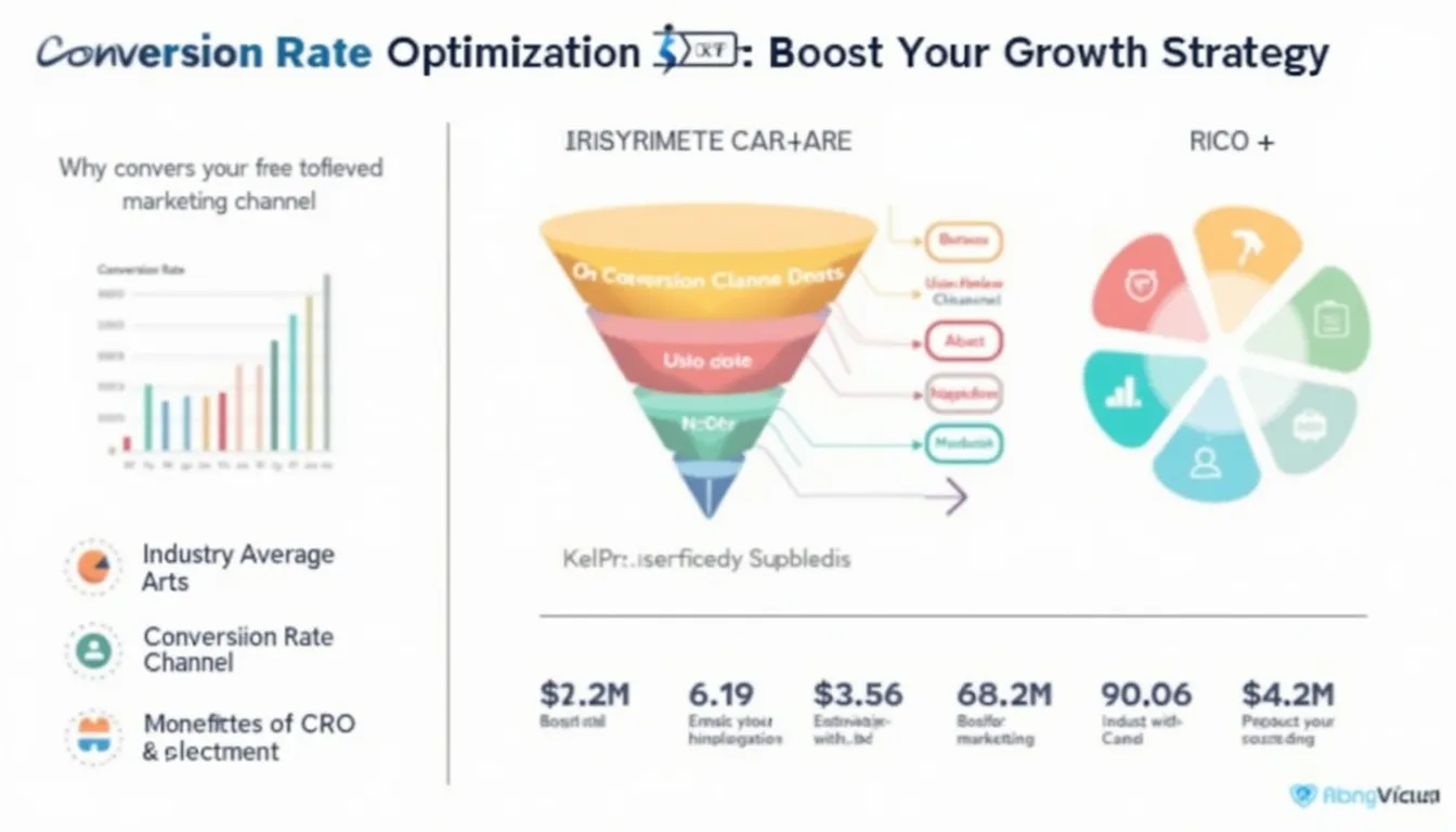 Unlock your business's growth potential with this comprehensive guide to Conversion Rate Optimization (CRO), visualizing key strategies and benefits for boosting your digital marketing success.