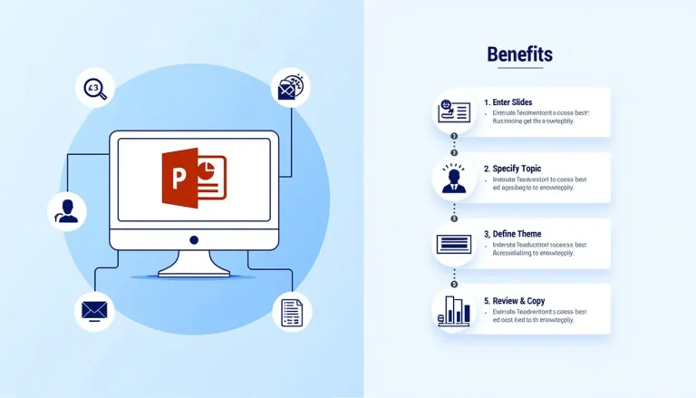 Streamline your presentation creation process with our innovative PowerPoint Presentation Generator Tool, offering enhanced productivity and professional results in just five simple steps.