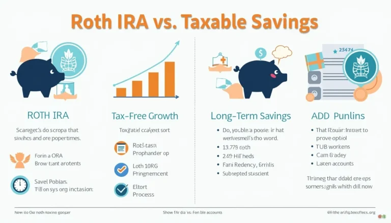 Discover the power of tax-free growth with our Roth IRA vs. Taxable Savings infographic, showcasing how smart investment choices can maximize your retirement savings.