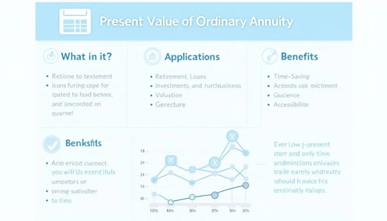 Unlock the power of future cash flows with our Present Value of Ordinary Annuity infographic, showcasing key concepts, applications, and benefits of this essential financial tool.