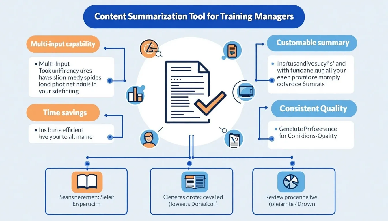 Revolutionize your training content management with our efficient Content Summarization Tool, designed to save time and boost productivity for training managers.