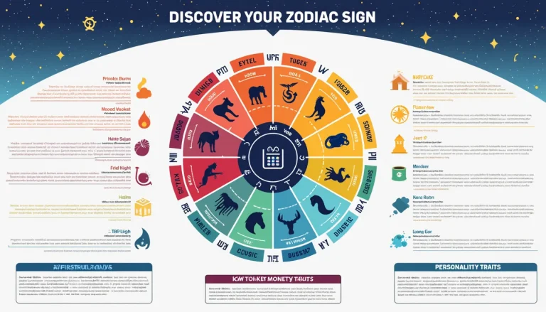 Unlock the secrets of the stars with our vibrant Zodiac Sign infographic, featuring a comprehensive guide to all 12 signs and their unique traits.