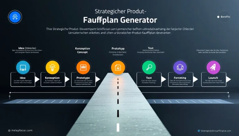 Optimieren Sie Ihre Produktentwicklung mit unserem Strategischen Produkt-Fahrplan Generator - von der Idee bis zur Markteinführung in strukturierten Schritten.