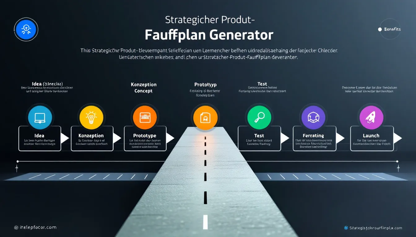 Optimieren Sie Ihre Produktentwicklung mit unserem Strategischen Produkt-Fahrplan Generator - von der Idee bis zur Markteinführung in strukturierten Schritten.