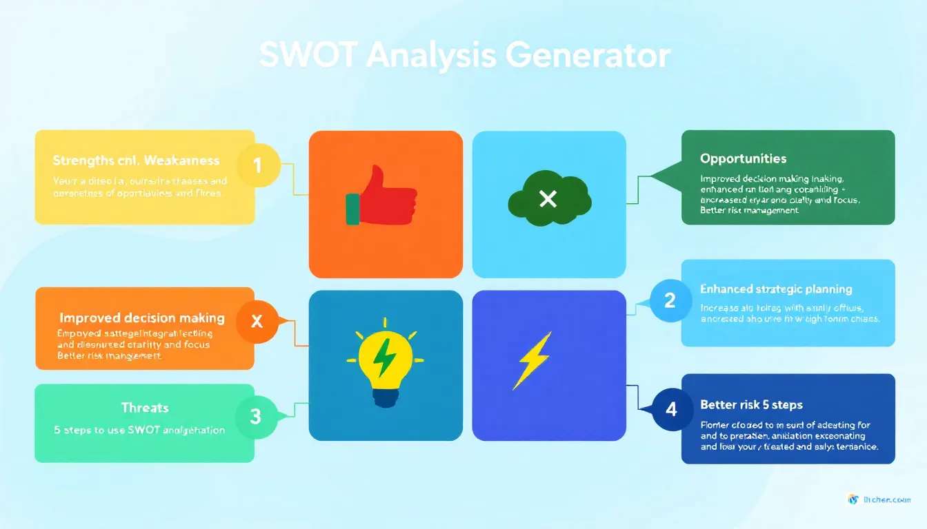 Revolutionize your business strategy with our SWOT Analysis Generator - transforming complex data into actionable insights in minutes.