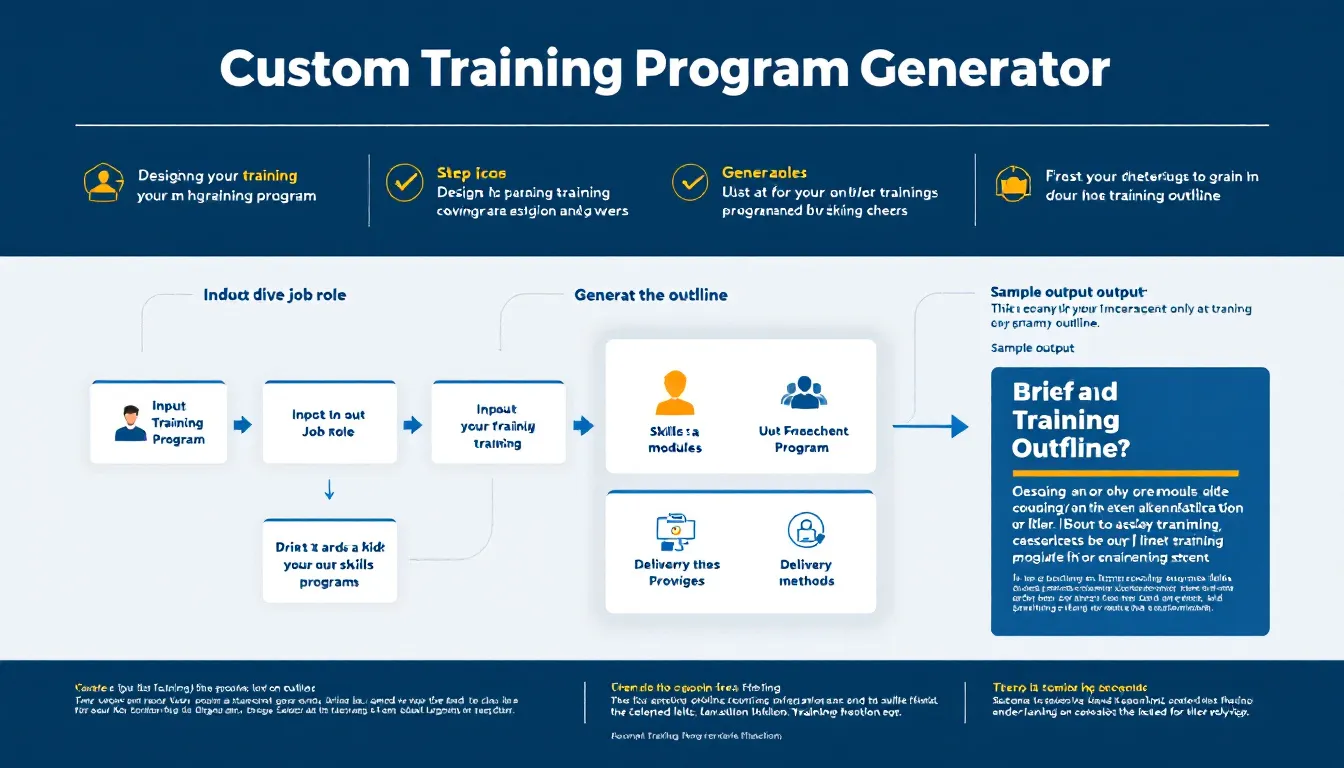 Streamline your workplace learning plans with our Custom Training Program Generator - an innovative tool for creating effective, tailored training programs in minutes.