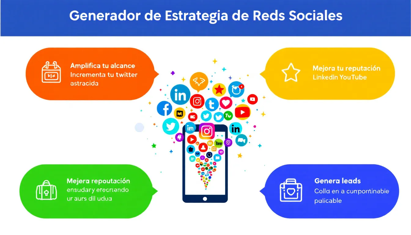 Impulsa tu presencia digital con nuestro Generador de Estrategia de Redes Sociales: transforma tus objetivos empresariales en planes de acción efectivos en minutos.