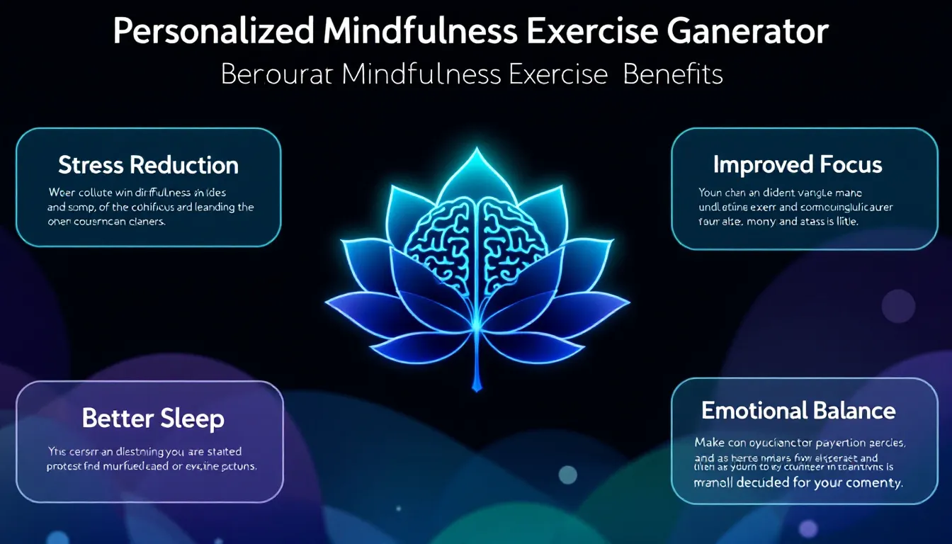 Discover personalized mindfulness with our Exercise Generator - crafting custom practices to enhance your mental well-being and inner peace.