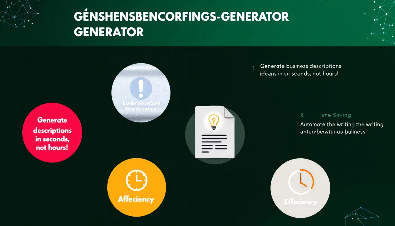 Revolutionieren Sie Ihre Unternehmenskommunikation mit unserem Geschäftsbeschreibungs-Generator - prägnante und überzeugende Darstellungen in Minuten erstellt.