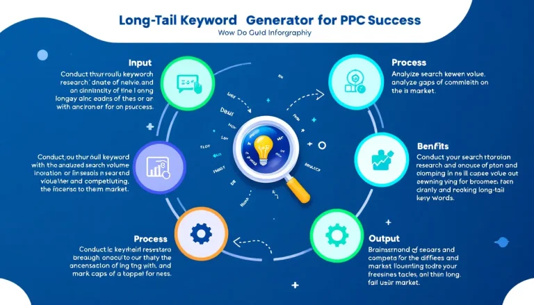 Discover how to optimize your PPC campaigns with our comprehensive Long-Tail Keyword Generator infographic, showcasing the power of targeted search phrases for better ROI.