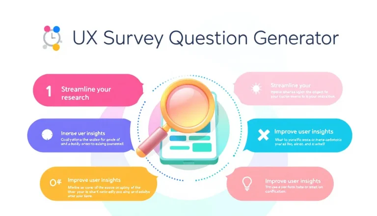 Revolutionize your UX research with our UX Survey Question Generator - crafting tailored, insightful surveys in minutes for any digital product.