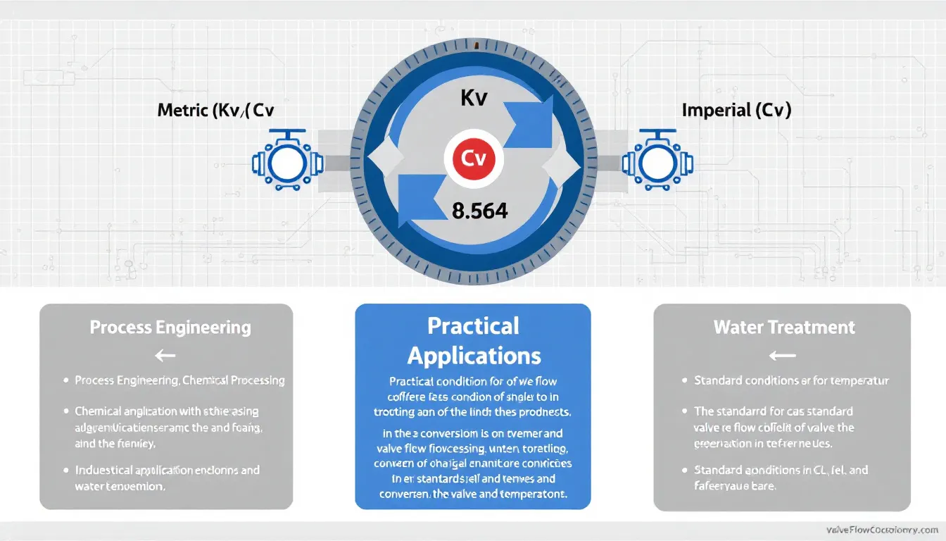 Master valve flow coefficient conversions with this comprehensive visual guide showing the essential relationship between Kv (metric) and Cv (imperial) measurements for industrial applications.