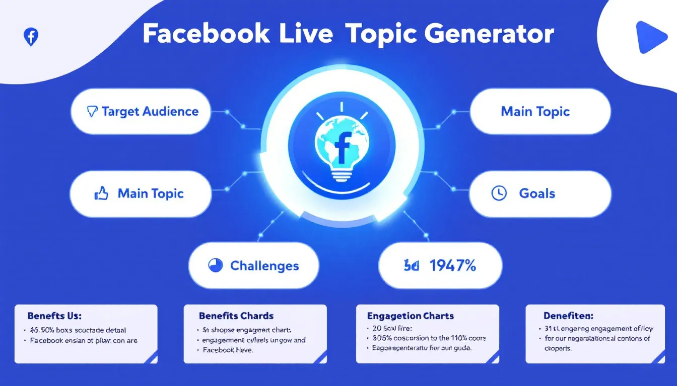 Transform your Facebook Live strategy with our intuitive Topic Generator tool - helping content creators develop engaging, audience-focused streaming content in minutes.