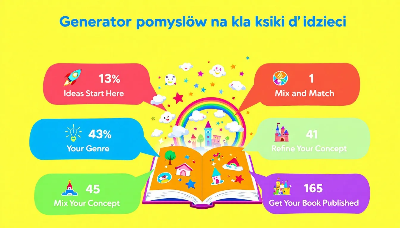 Odkryj magię tworzenia książek dla dzieci z naszym innowacyjnym generatorem pomysłów - narzędziem, które inspiruje i przyspiesza proces kreatywny.