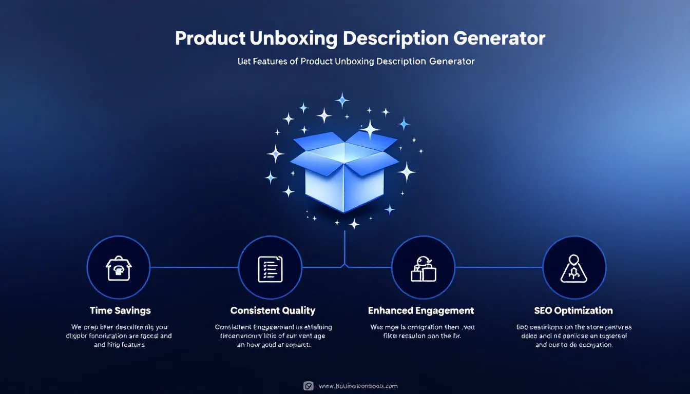 Transform your unboxing content creation with our Product Unboxing Description Generator - crafting engaging, SEO-optimized descriptions in seconds instead of hours.