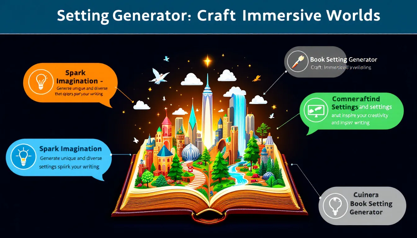 Unleash your creativity with the Book Setting Generator - transform your ideas into rich, detailed worlds for your stories in minutes.