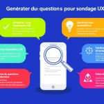 Optimisez votre expérience utilisateur avec notre Générateur de questions pour sondage UX - créez des enquêtes pertinentes en quelques clics.