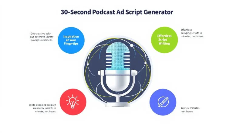 Revolutionize your podcast advertising strategy with the 30-Second Podcast Ad Script Generator - create compelling, tailored ad scripts in minutes.