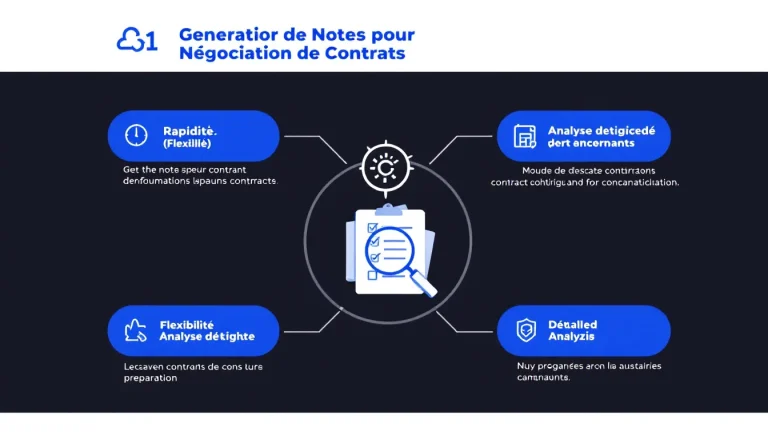 Révolutionnez votre approche des négociations contractuelles avec notre Générateur de Notes intelligent, conçu pour les professionnels juridiques exigeants.