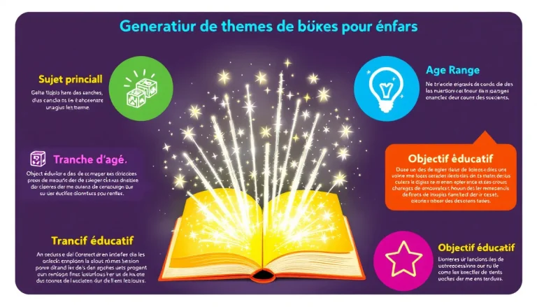 Découvrez notre Générateur de thèmes de livres pour enfants : transformez vos idées en histoires captivantes en quelques clics !