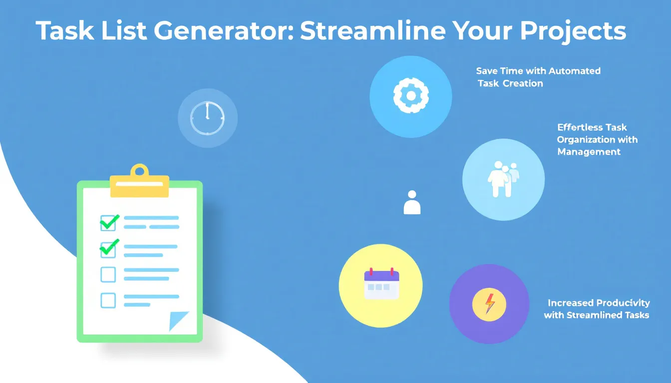 Boost project efficiency with our Task List Generator - transforming complex project goals into actionable, organized task lists in minutes.