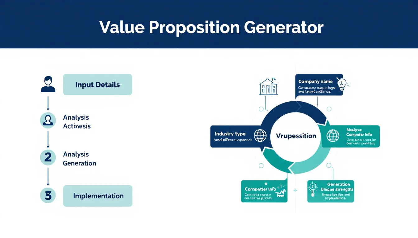 Transform your business positioning with our Value Proposition Generator - an intuitive tool that converts your company's unique attributes into compelling market differentiators.