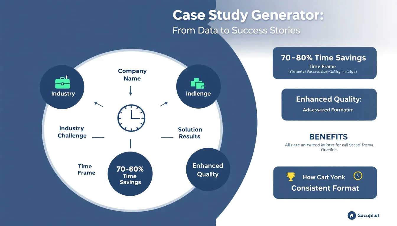 Transform your success metrics into compelling case studies in minutes with our automated Case Study Generator - streamlining the creation process while maintaining professional quality.