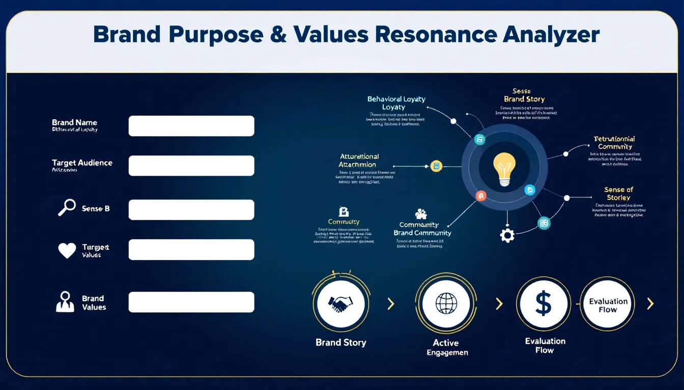 Transform your brand strategy with our Brand Purpose & Values Resonance Analyzer - a comprehensive tool that evaluates and strengthens the emotional connection between your brand and target audience.