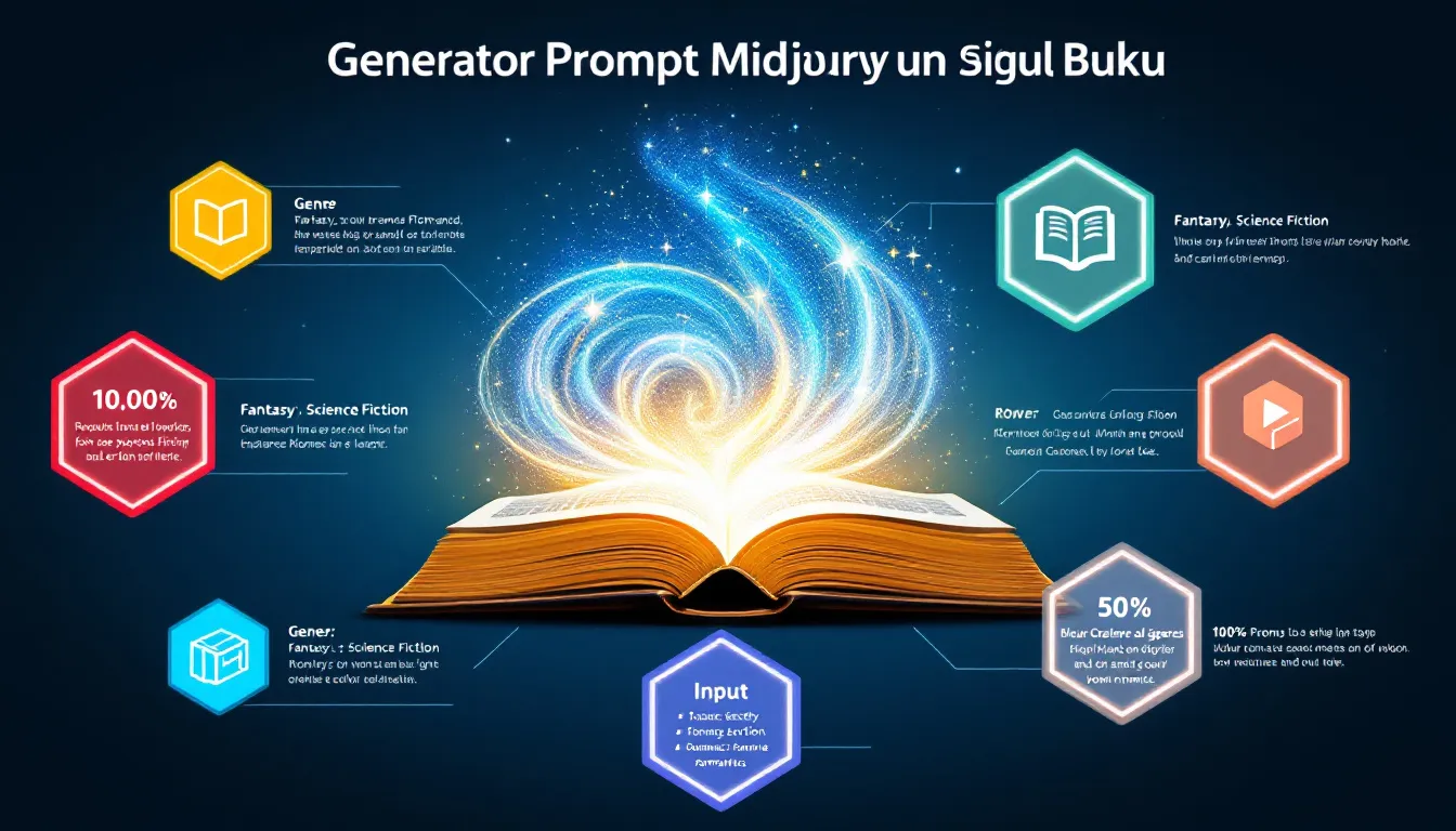 Tingkatkan desain sampul buku Anda dengan Generator Prompt Midjourney - mengubah ide kreatif menjadi prompt AI yang powerful dalam hitungan menit.