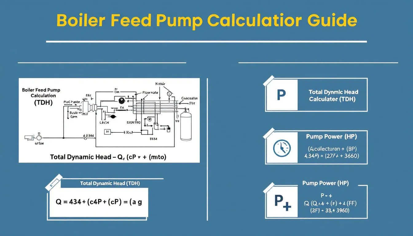 Master boiler feed pump calculations with this comprehensive visual guide showcasing essential formulas, parameters, and system components for optimal pump performance.