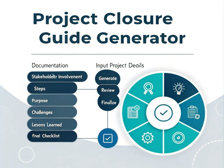 Streamline your project wrap-up process with our intuitive Project Closure Guide Generator - transforming complex closure procedures into clear, customized action plans.