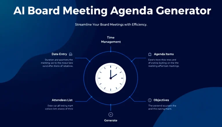 Streamline your board meeting preparations with our AI Agenda Generator - transforming hours of planning into minutes while ensuring comprehensive, well-structured agendas.