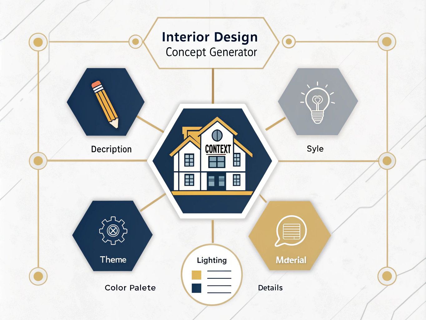 Transform your interior design workflow with our innovative Concept Generator - streamlining the creative process from inspiration to detailed design specifications in one comprehensive tool.