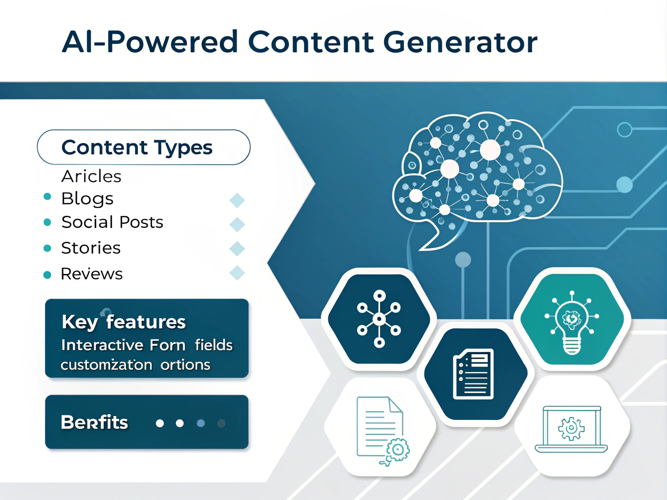 Transform your content creation workflow with our AI-Powered Content Generator - seamlessly produce customized articles, blogs, and social posts with just a few clicks.